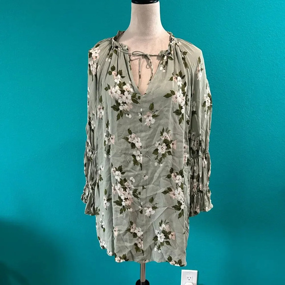Reformation Adrienne Giana Dress Green Floral Mini Ruffle Relaxed Fit Size M - Picture 4 of 8